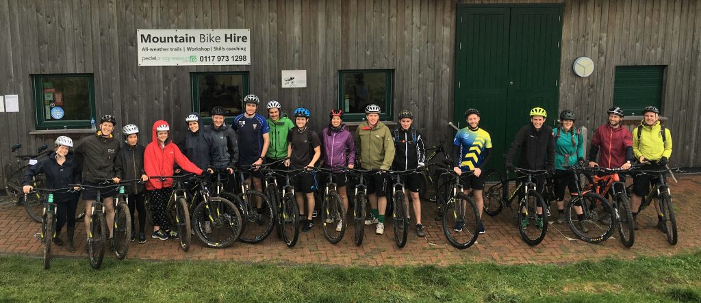 group picture on a bike ride with Pedal Progression
